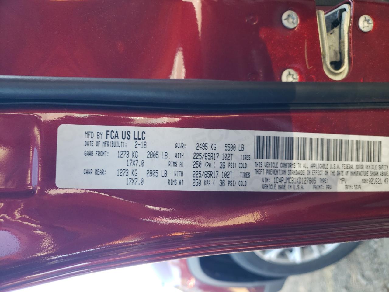 2019 Jeep Grand Cherokee VIN 1C4PJMCB1KD127805 Copart auction photo, front end / undercarriage damage thumbnail 12