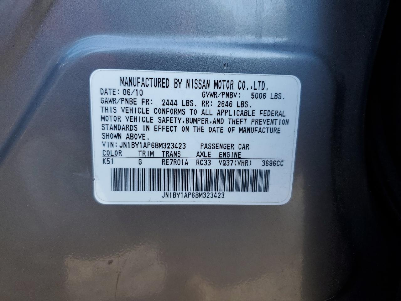2011 Infiniti M VIN JN1BY1AP6BM323423 Copart auction photo, rear end / front end damage thumbnail 14