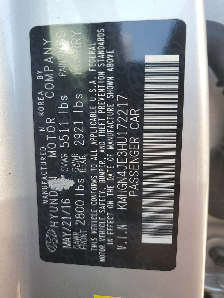 2017 Genesis G80 VIN KMHGN4JE3HU172217 Copart auction photo, all over damage thumbnail 12