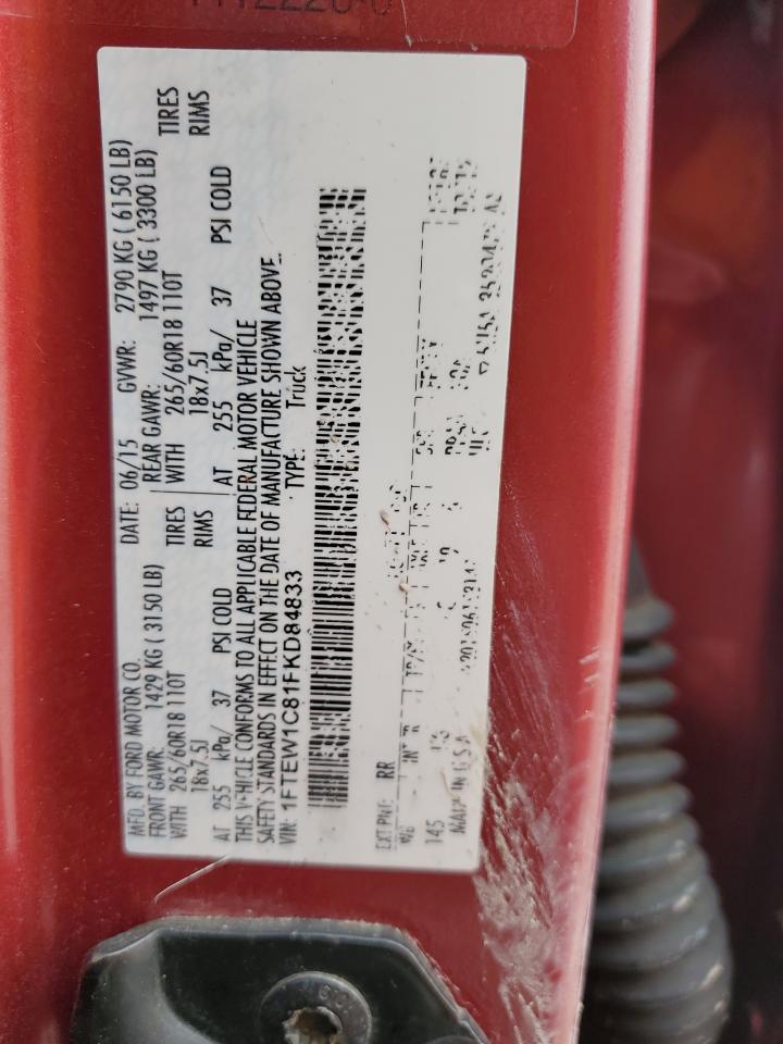 2015 Ford F-150 VIN 1FTEW1C81FKD84833 Copart auction photo, side / minor dent/scratches damage thumbnail 12