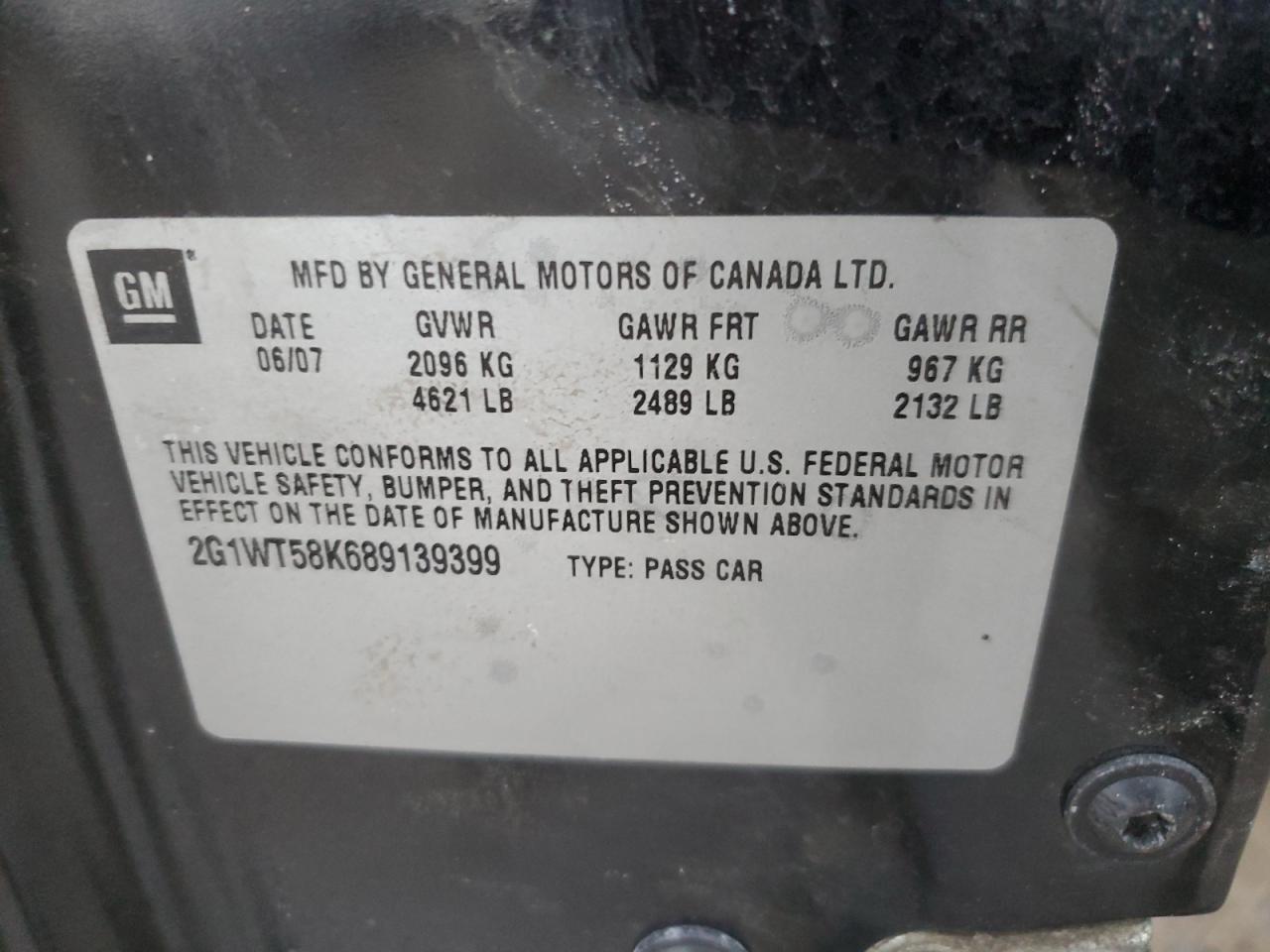 2008 Chevrolet Impala VIN 2G1WT58K689139399 Copart auction photo, front end damage thumbnail 12