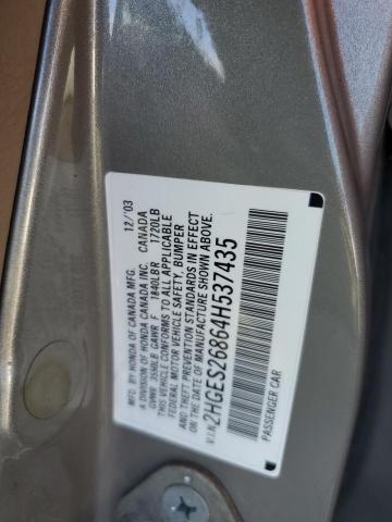 2004 Honda Civic VIN 2HGES26864H537435 Copart auction photo, front end / minor dent/scratches damage thumbnail 12