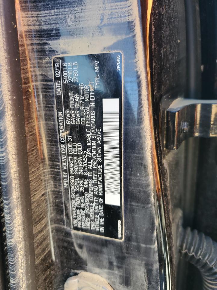 2019 Volvo XC60 VIN YV4A22RL5K1343503 Copart auction photo, water/flood damage thumbnail 14