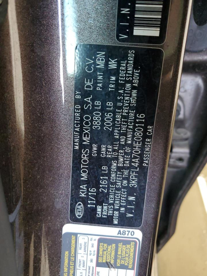 2017 KIA Forte VIN 3KPFL4A70HE080116 Copart auction photo, front end / minor dent/scratches damage thumbnail 12