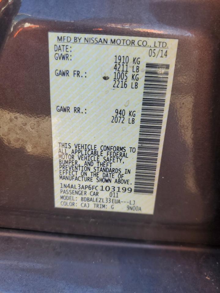 2015 Nissan Altima VIN 1N4AL3AP6FC103199 Copart auction photo, minor dent/scratches damage thumbnail 12