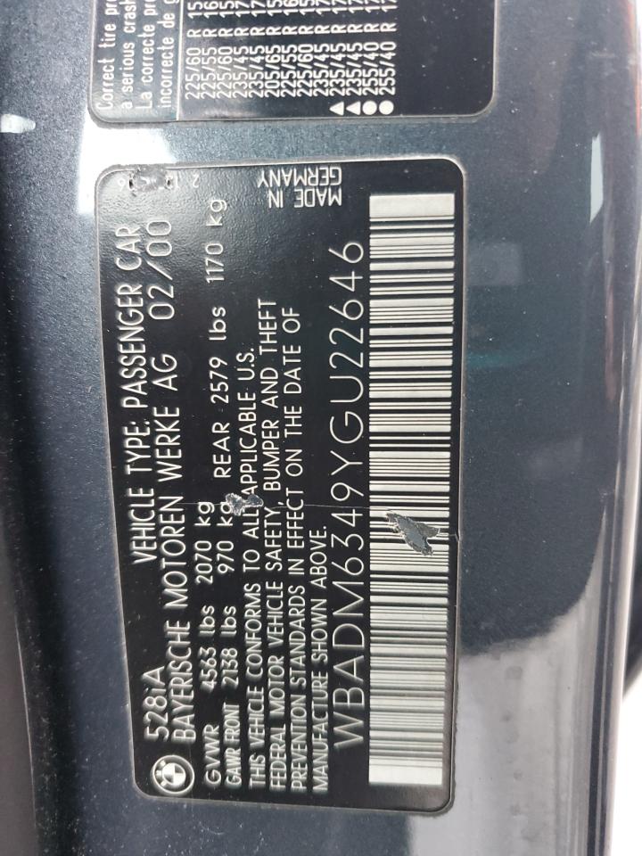 2000 BMW 5er VIN WBADM6349YGU22646 Copart auction photo, front end damage thumbnail 13
