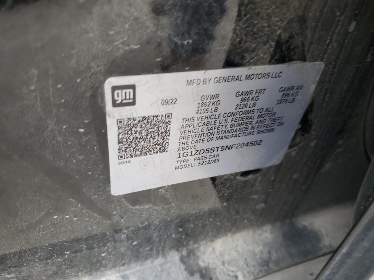 2022 Chevrolet Malibu VIN 1G1ZD5ST5NF204502 Copart auction photo, front end / minor dent/scratches damage thumbnail 12
