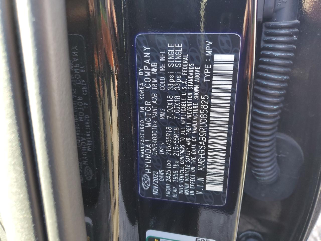 2024 Hyundai Kona VIN KM8HB3AB9RU085825 Copart auction photo, side / front end damage thumbnail 14