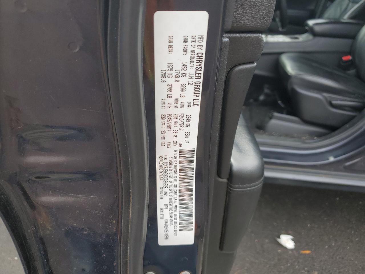 2012 Jeep Grand Cherokee VIN 1C4RJEAG3CC334328 Copart auction photo, all over damage thumbnail 15