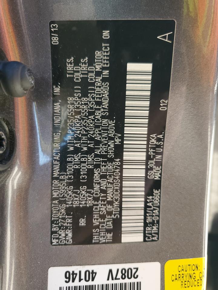 2013 Toyota Sienna VIN 5TDYK3DCXDS404784 Copart auction photo, all over / minor dent/scratches damage thumbnail 13
