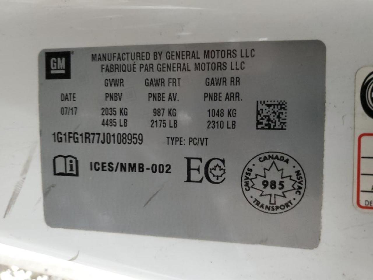 2018 Chevrolet Camaro VIN 1G1FG1R77J0108959 Copart auction photo, front end / undercarriage damage thumbnail 13