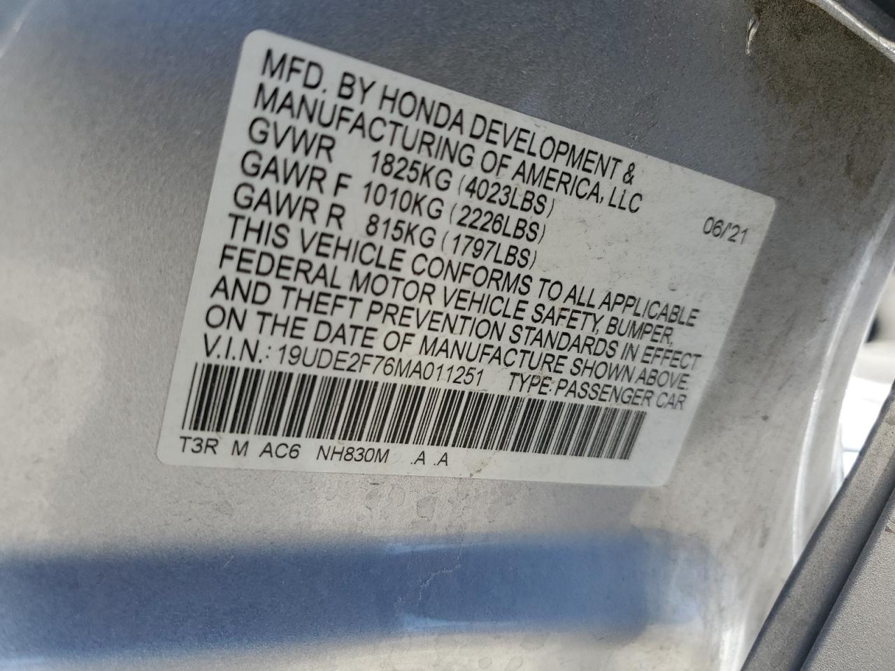 2021 Acura ILX VIN 19UDE2F76MA011251 Copart auction photo, front end damage thumbnail 14
