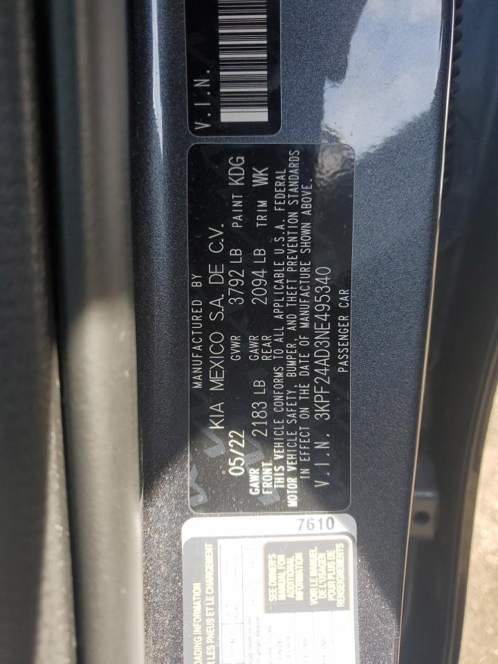 2022 KIA Forte VIN 3KPF24AD3NE495340 Copart auction photo, front end / rear end damage thumbnail 12
