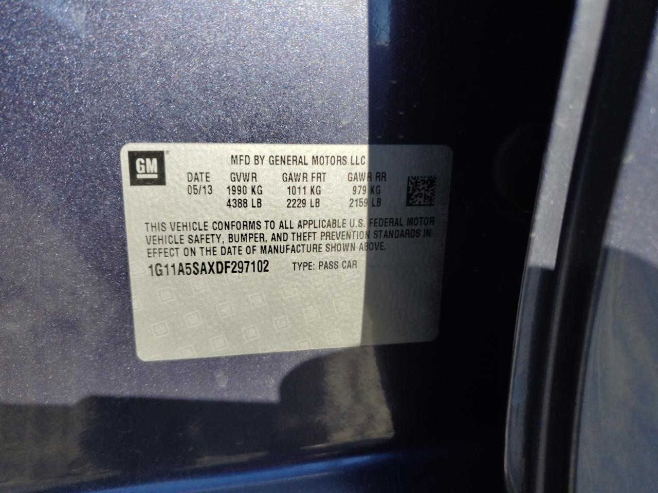 2013 Chevrolet Malibu VIN 1G11A5SAXDF297102 Copart auction photo, front end damage thumbnail 12