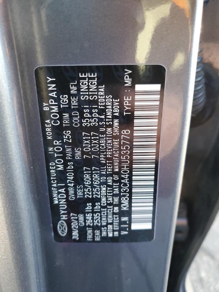 2017 Hyundai Tucson VIN KM8J3CA40HU535778 Copart auction photo, front end damage thumbnail 13