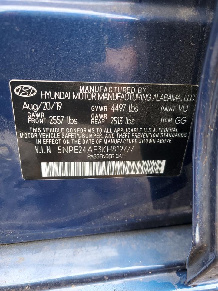 2019 Hyundai Sonata VIN 5NPE24AF3KH819777 Copart auction photo, front end damage thumbnail 12