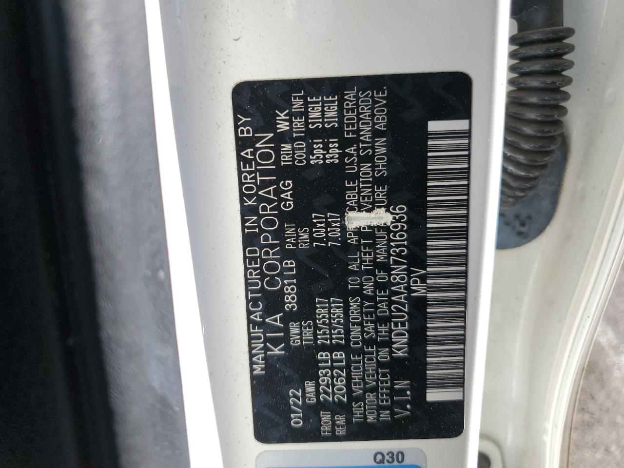 2022 KIA Seltos VIN KNDEU2AA8N7316936 Copart auction photo, front end / undercarriage damage thumbnail 13