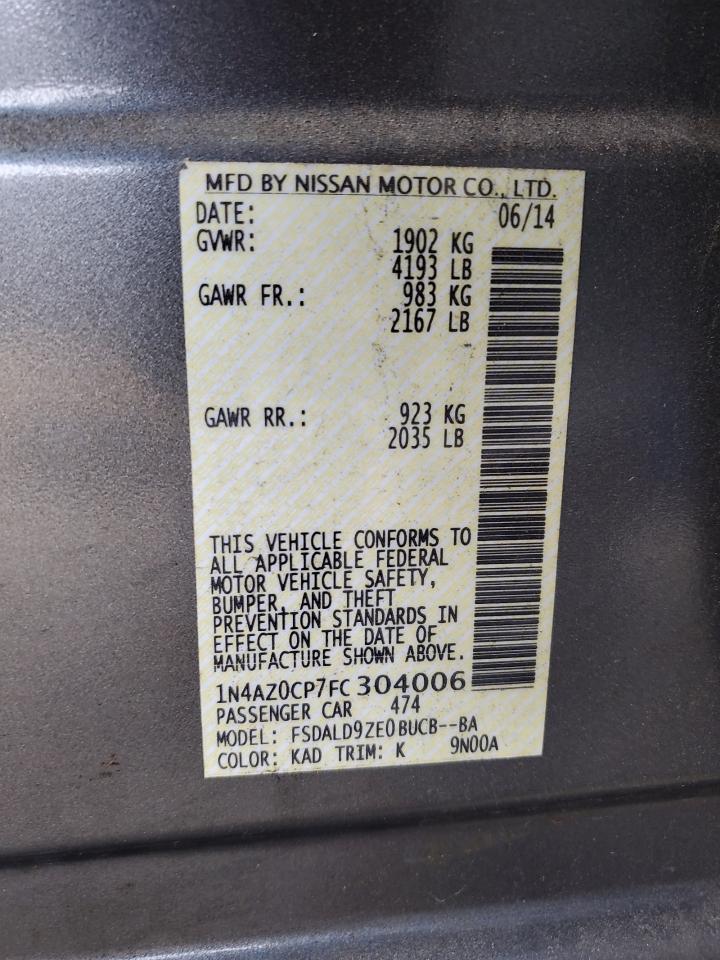 2015 Nissan Leaf VIN 1N4AZ0CP7FC304006 Copart auction photo, mechanical damage thumbnail 12