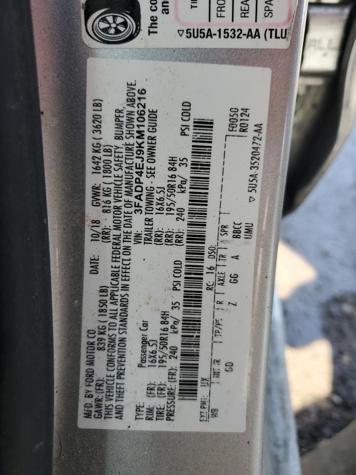 2019 Ford Fiesta VIN 3FADP4EJ9KM106216 Copart auction photo, front end / side damage thumbnail 14
