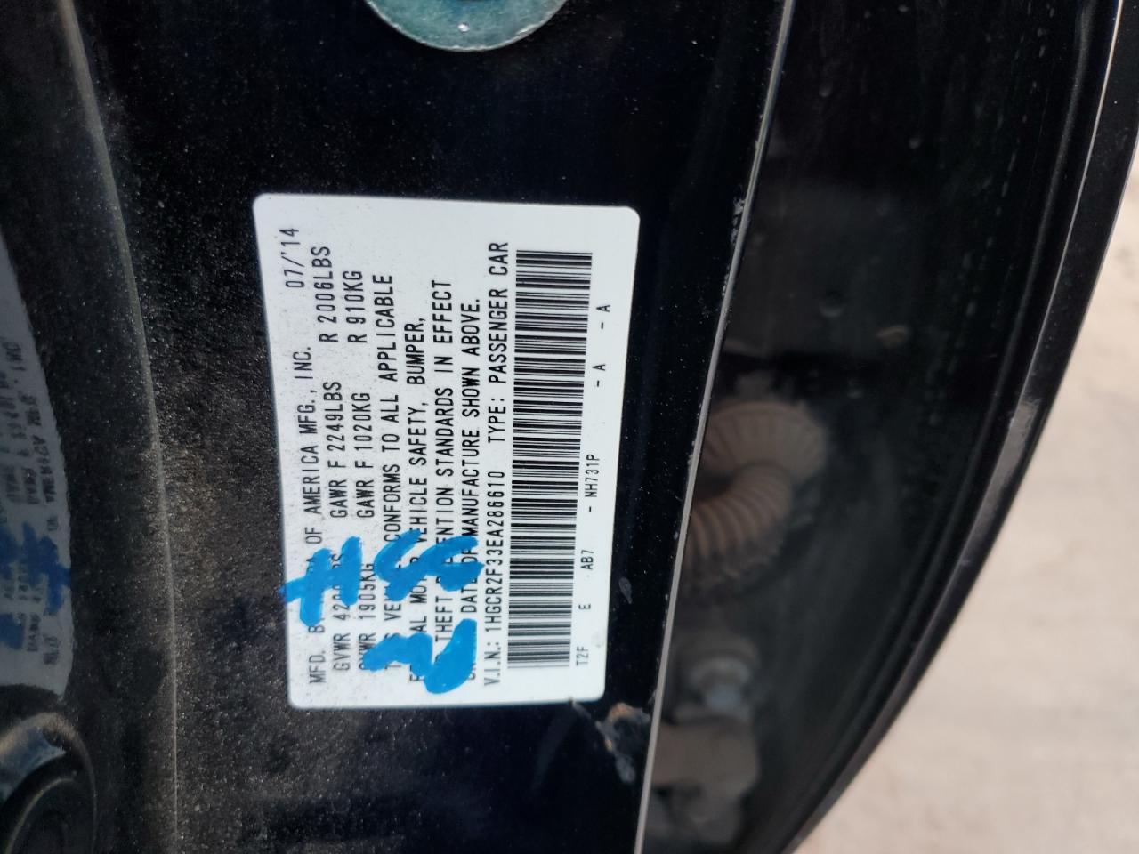 2014 Honda Accord VIN 1HGCR2F33EA286610 Copart auction photo, side / front end damage thumbnail 13