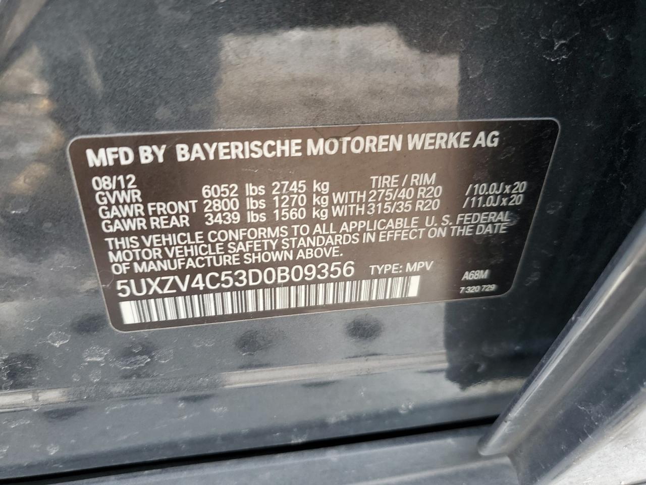 2013 BMW X5 VIN 5UXZV4C53D0B09356 Copart auction photo, front end damage thumbnail 15