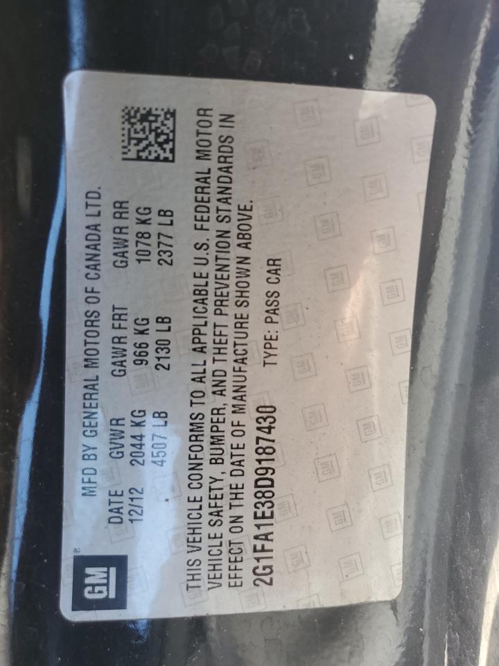 2013 Chevrolet Camaro VIN 2G1FA1E38D9187430 Copart auction photo, front end / minor dent/scratches damage thumbnail 12