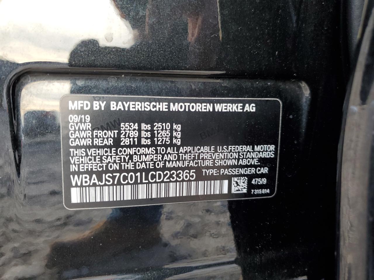 2020 BMW M5 VIN WBAJS7C01LCD23365 Copart auction photo, front end / side damage thumbnail 13