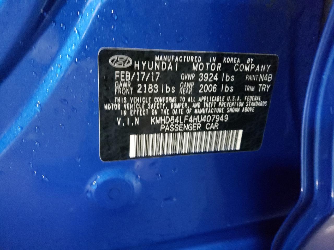 2017 Hyundai Elantra VIN KMHD84LF4HU407949 Copart auction photo, front end damage thumbnail 13