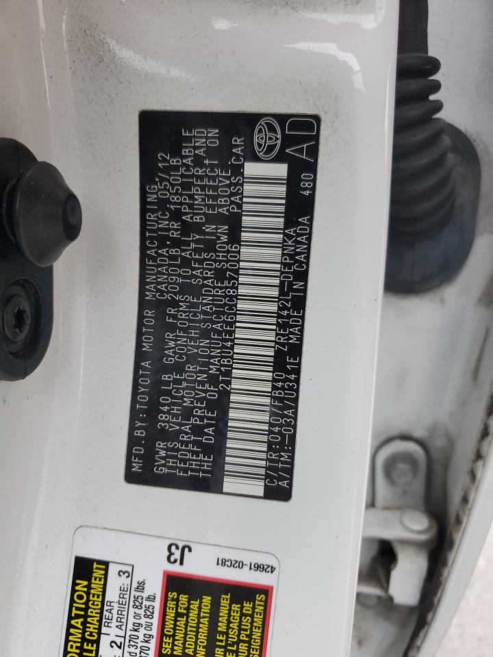 2012 Toyota Corolla VIN 2T1BU4EE6CC857006 Copart auction photo, rear end damage thumbnail 14