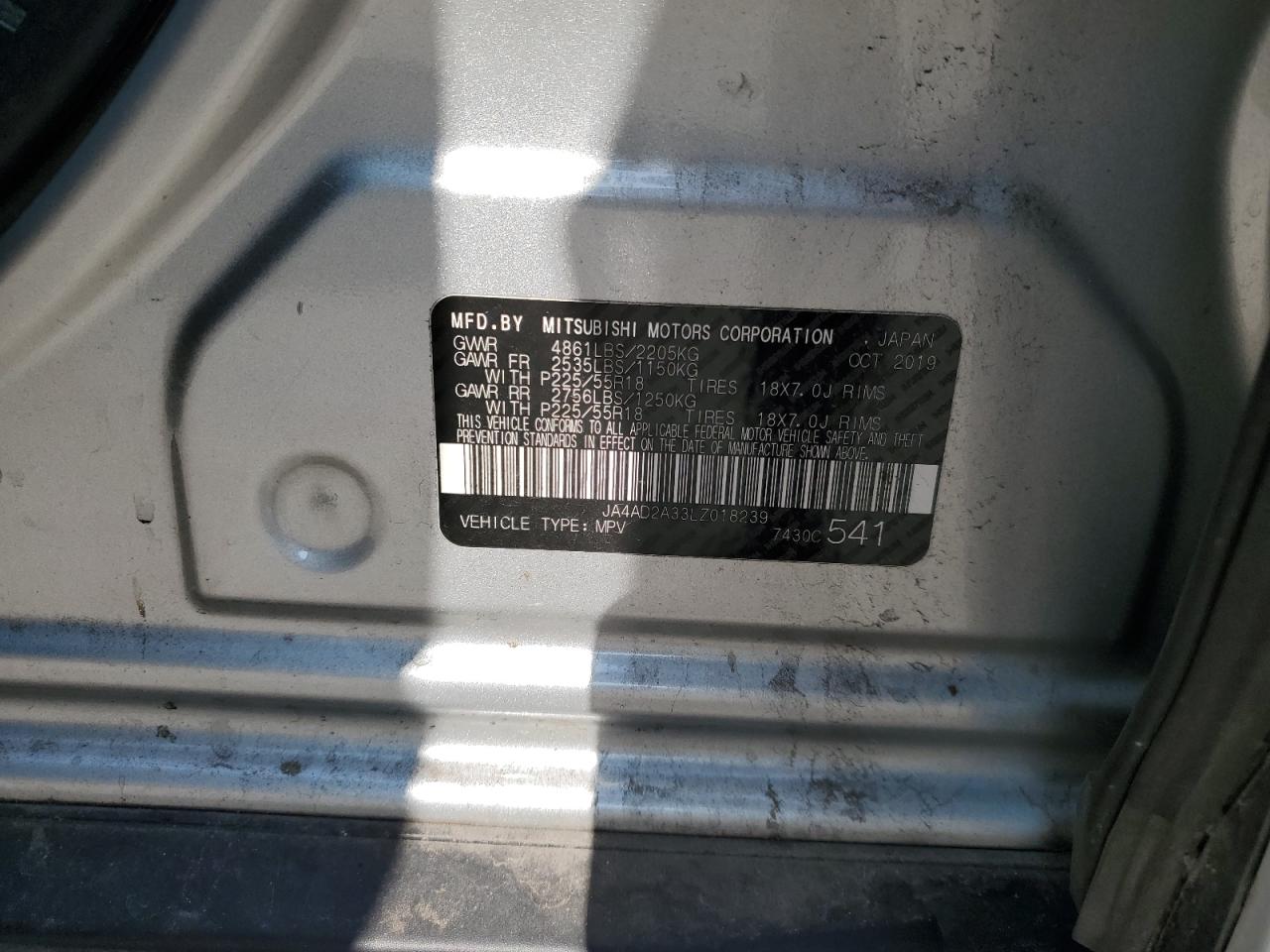 2020 Mitsubishi Outlander VIN JA4AD2A33LZ018239 Copart auction photo, front end / side damage thumbnail 13