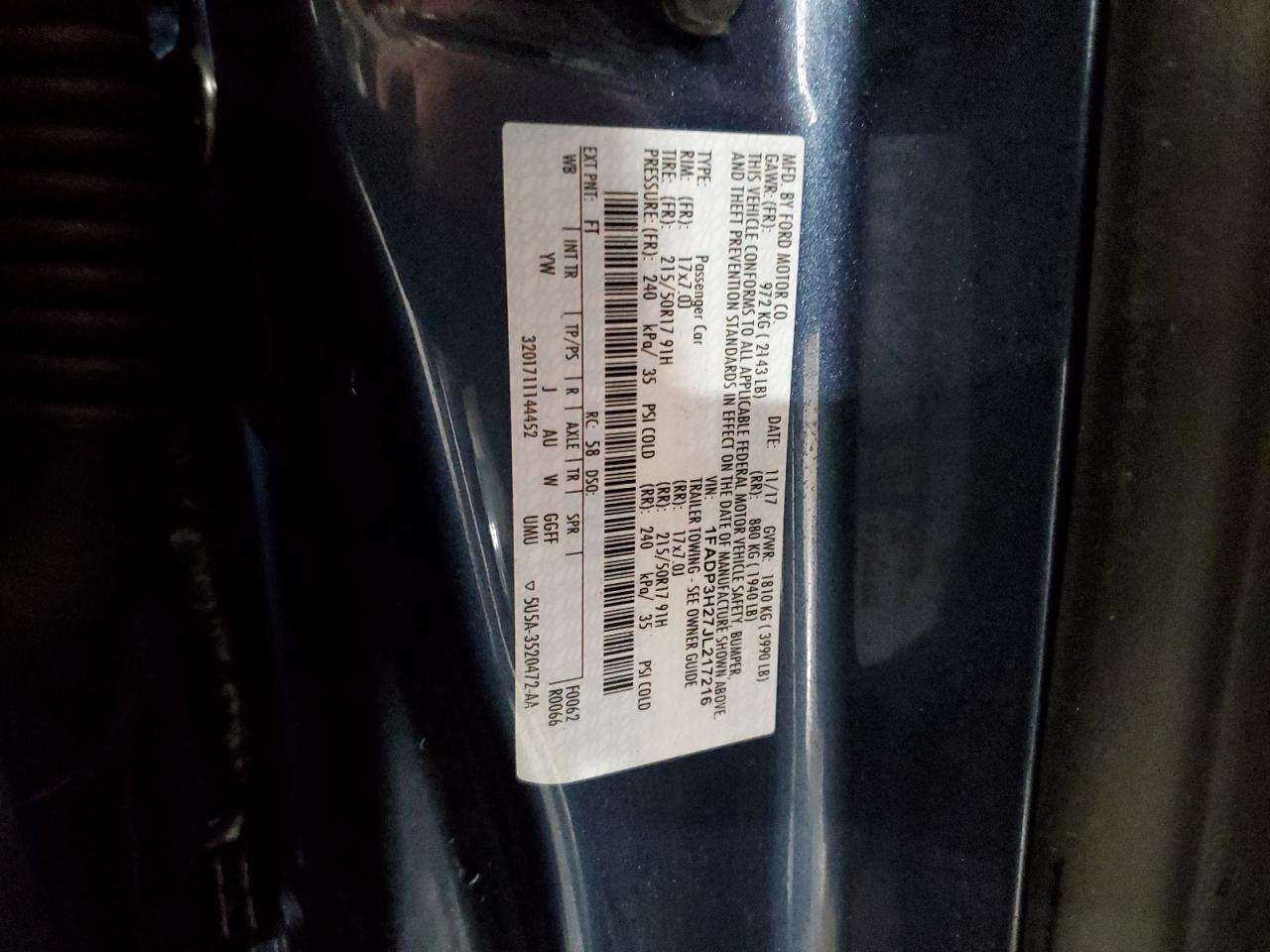 2018 Ford Focus VIN 1FADP3H27JL217216 Copart auction photo, all over damage thumbnail 13
