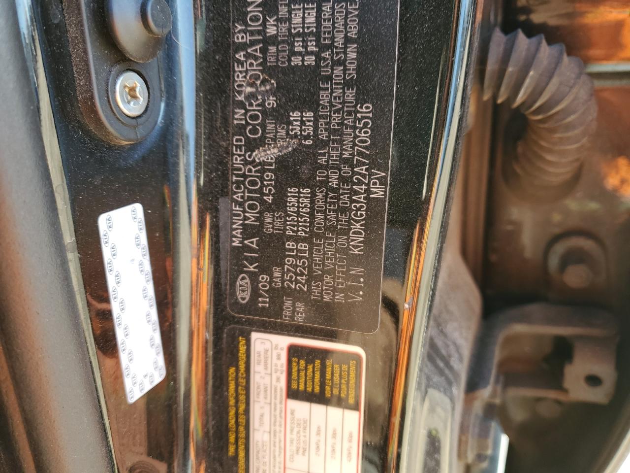 2010 KIA Sportage VIN KNDKG3A42A7706516 Copart auction photo, front end damage thumbnail 12