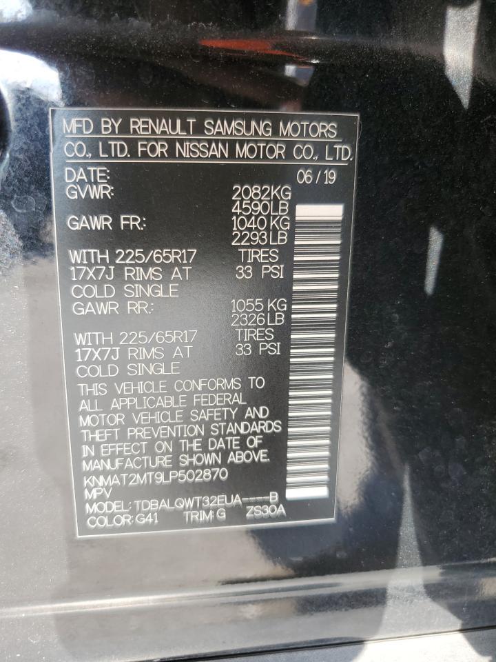 2020 Nissan Rogue VIN KNMAT2MT9LP502870 Copart auction photo, rear end / side damage thumbnail 13