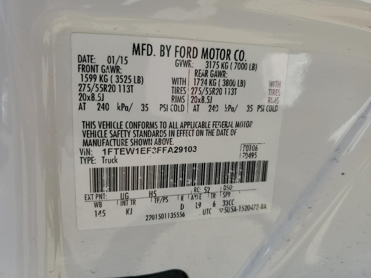 2015 Ford F-150 VIN 1FTEW1EF3FFA29103 Copart auction photo, all over damage thumbnail 12
