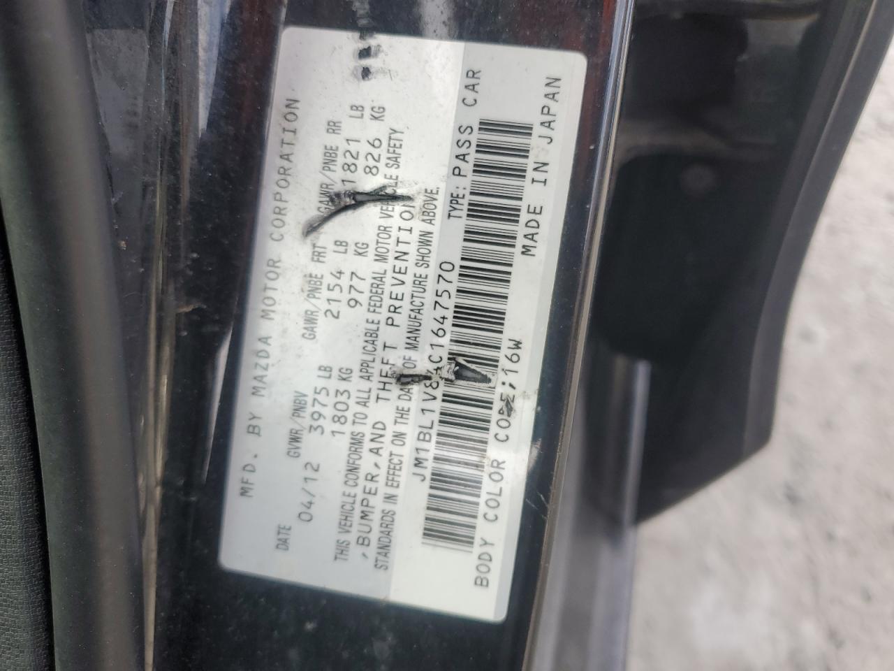 2012 Mazda 3 VIN JM1BL1V84C1647570 Copart auction photo, side / rear end damage thumbnail 12