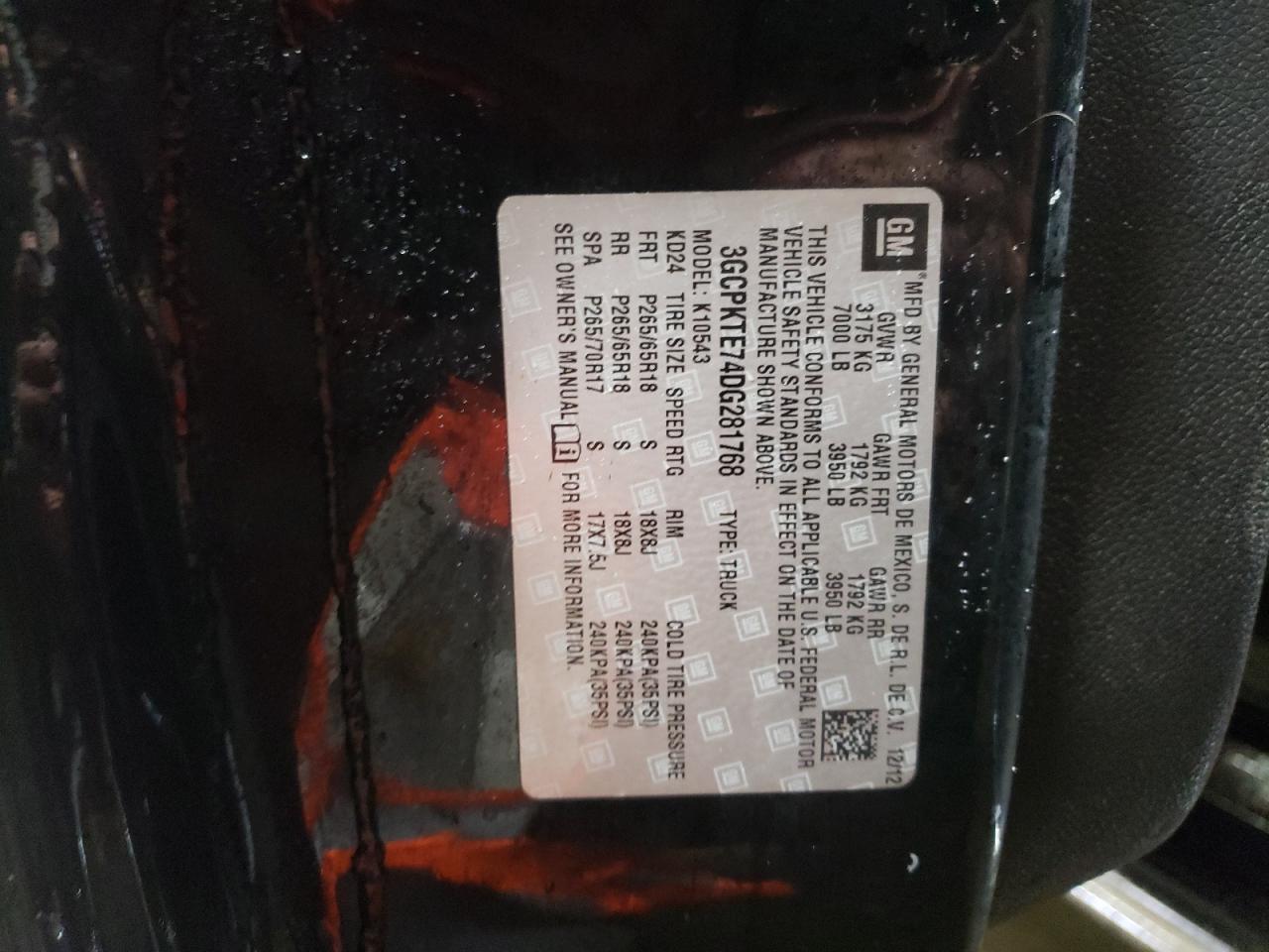 2013 Chevrolet Silverado VIN 3GCPKTE74DG281768 Copart auction photo, rear end damage thumbnail 12
