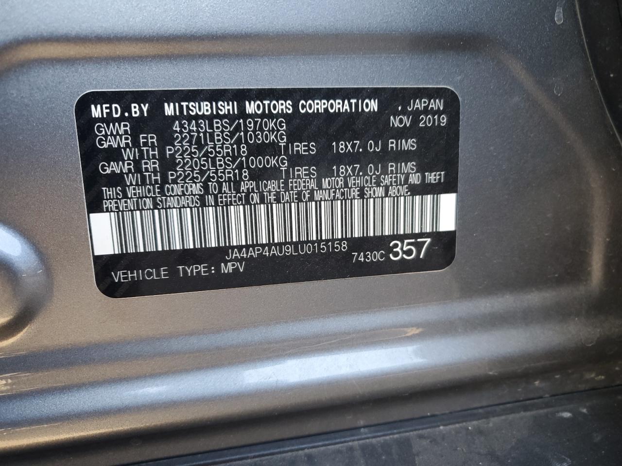 2020 Mitsubishi Outlander VIN JA4AP4AU9LU015158 Copart auction photo, front end damage thumbnail 12