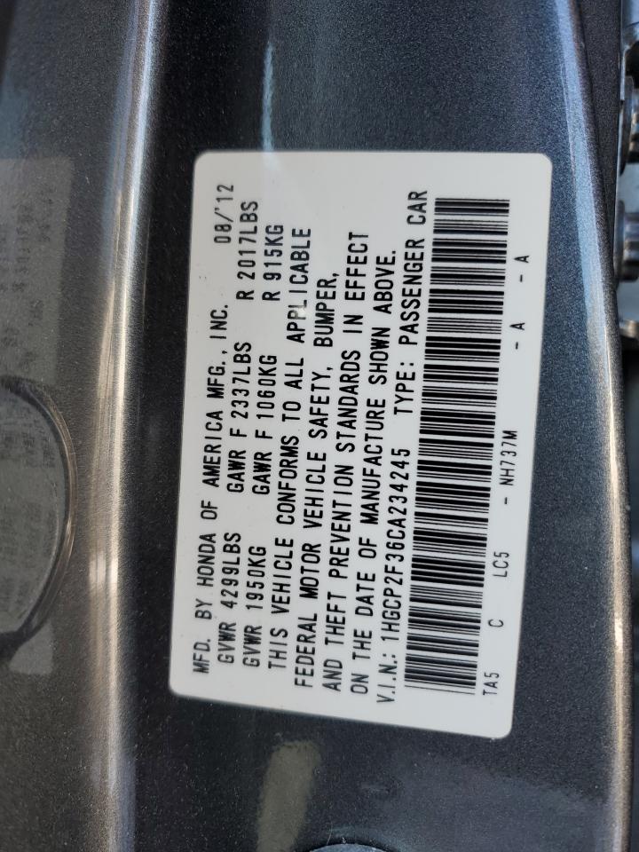 2012 Honda Accord VIN 1HGCP2F36CA234245 Copart auction photo, rear end damage thumbnail 12