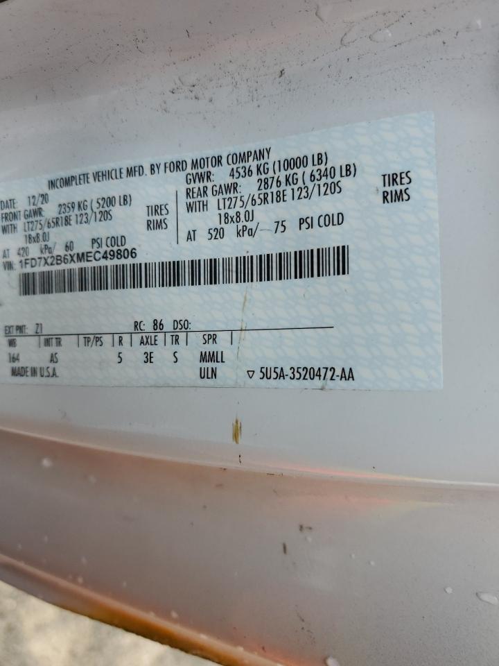 2021 Ford F250 VIN 1FD7X2B6XMEC49806 Copart auction photo, rollover damage thumbnail 12