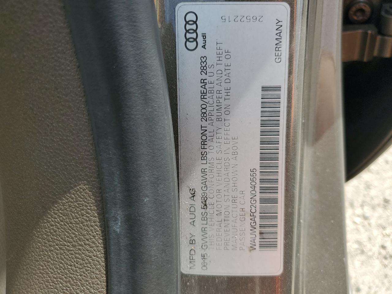2016 Audi A7 VIN WAUWGAFC2GN040555 Copart auction photo, side / front end damage thumbnail 12