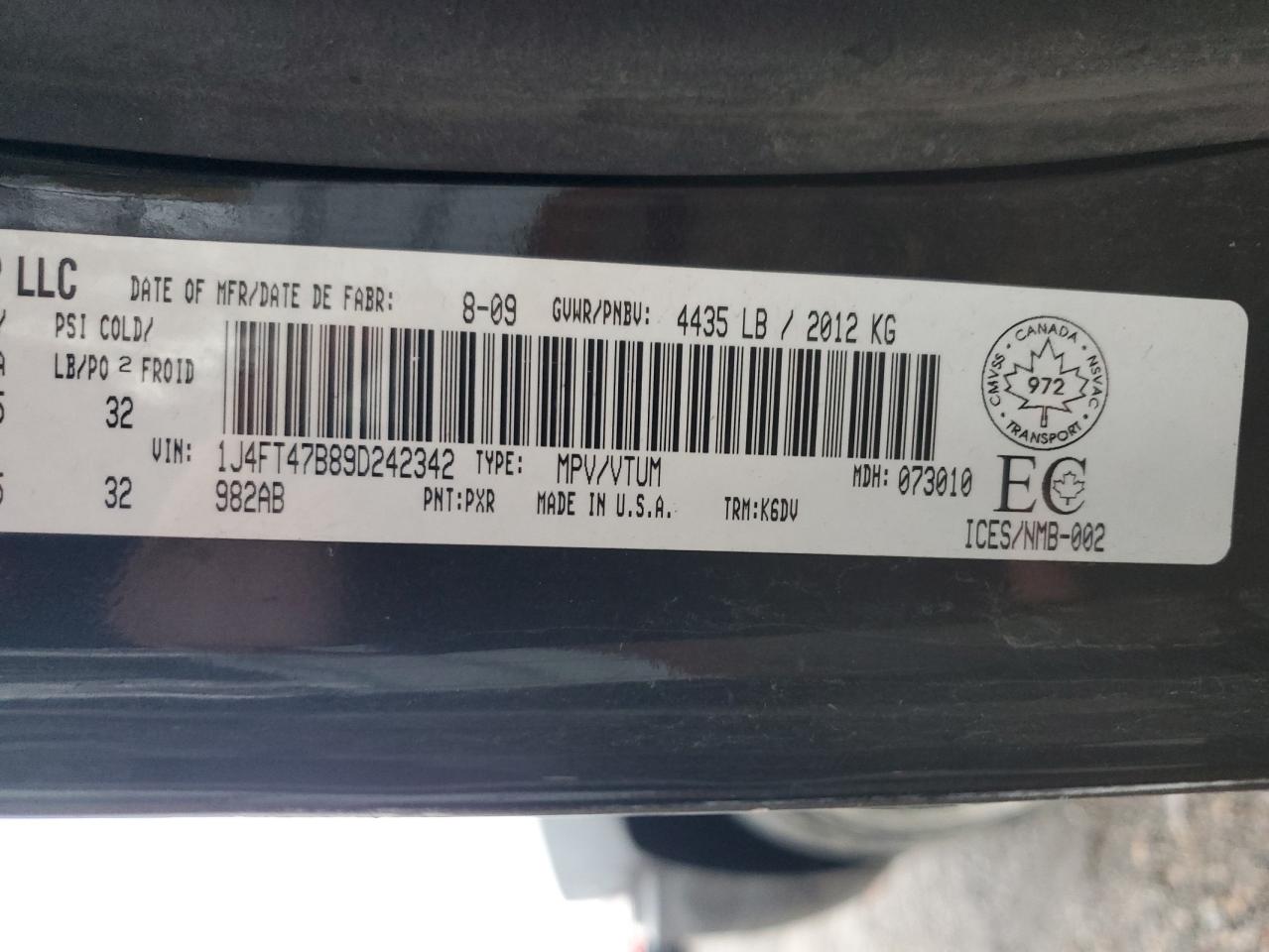 2009 Jeep Compass VIN 1J4FT47B89D242342 Copart auction photo, mechanical / side damage thumbnail 13