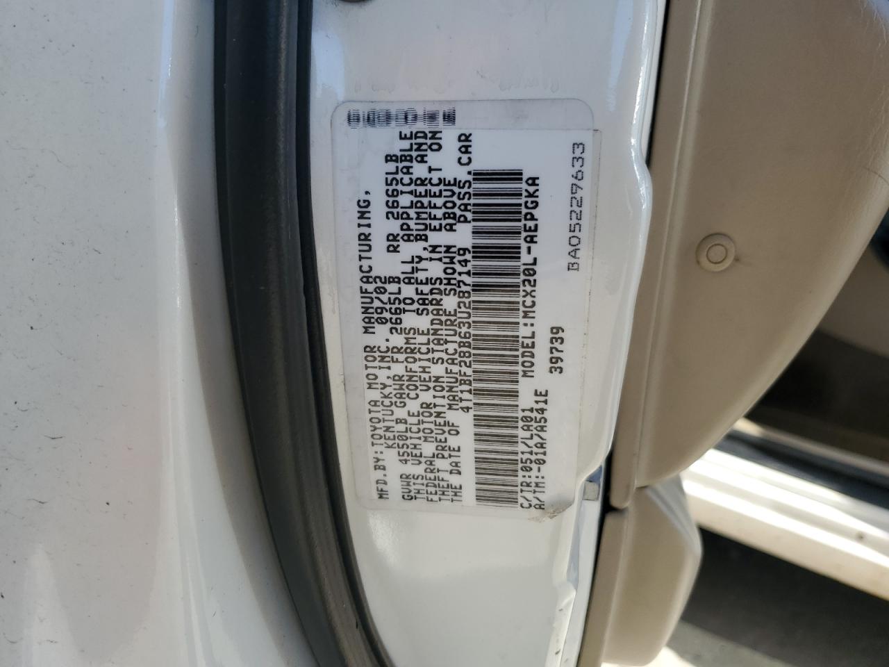 2003 Toyota Avalon VIN 4T1BF28B63U287149 Copart auction photo, front end / mechanical damage thumbnail 14