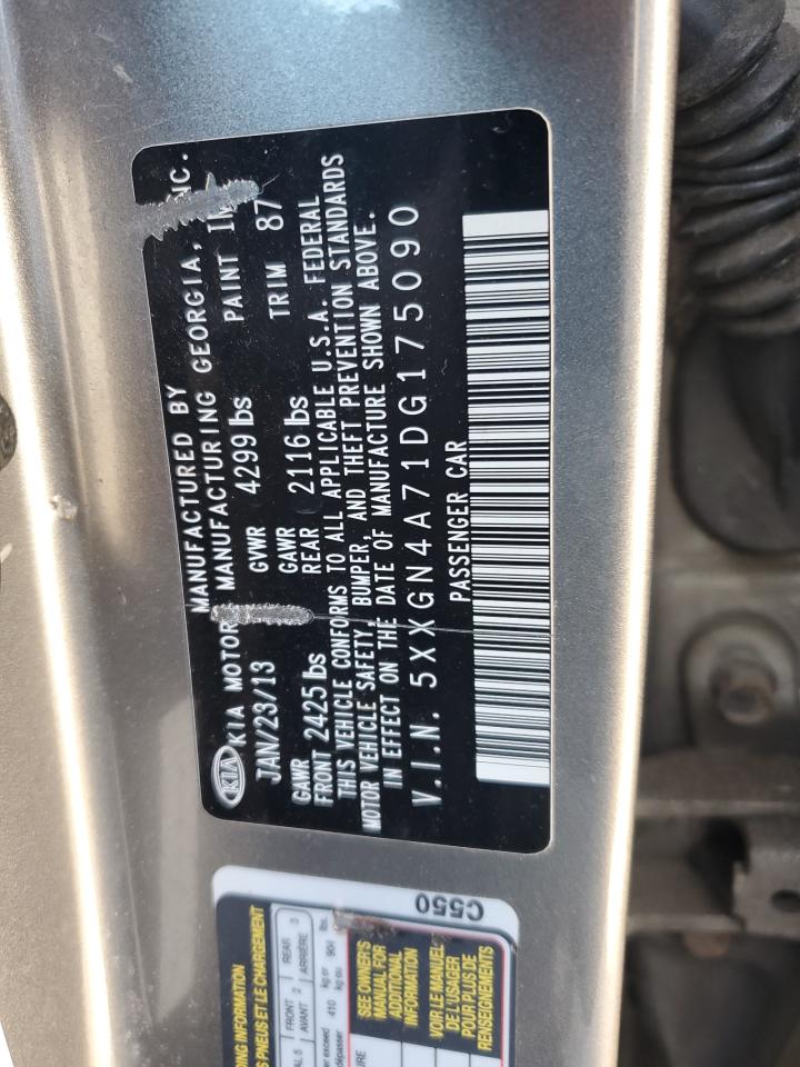 2013 KIA Optima VIN 5XXGN4A71DG175090 Copart auction photo, front end / minor dent/scratches damage thumbnail 12