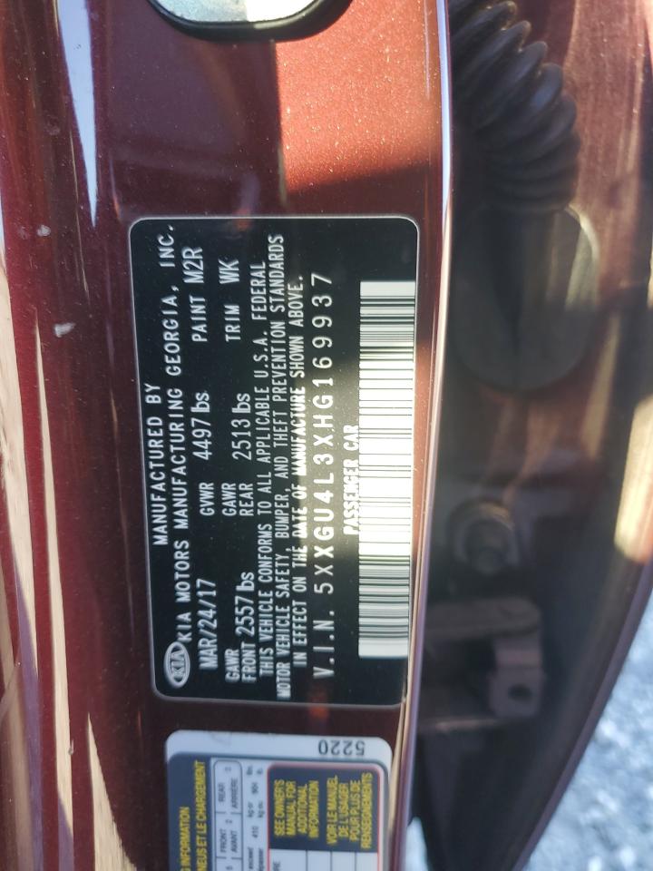 2017 KIA Optima VIN 5XXGU4L3XHG169937 Copart auction photo, rear end damage thumbnail 12