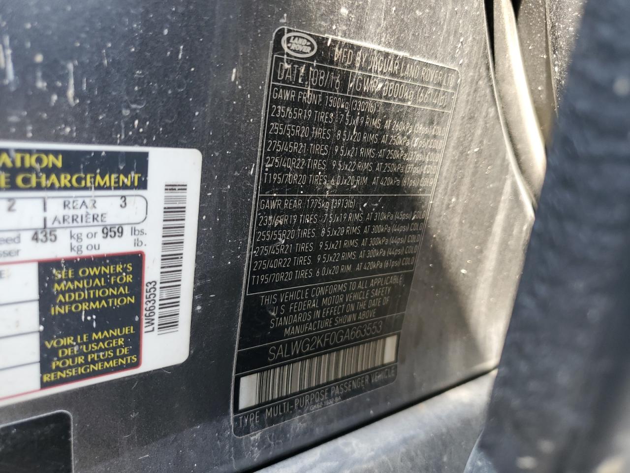 2016 Land Rover Range Rover VIN SALWG2KF0GA663553 Copart auction photo, minor dent/scratches / water/flood damage thumbnail 14