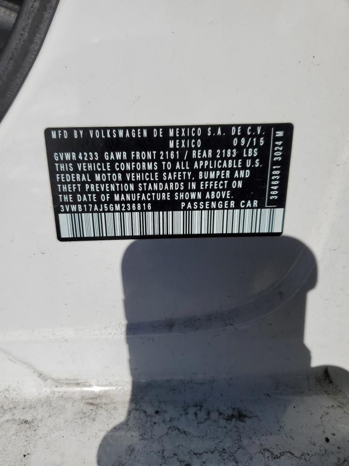 2016 Volkswagen Jetta VIN 3VWB17AJ5GM236816 Copart auction photo, front end damage thumbnail 12