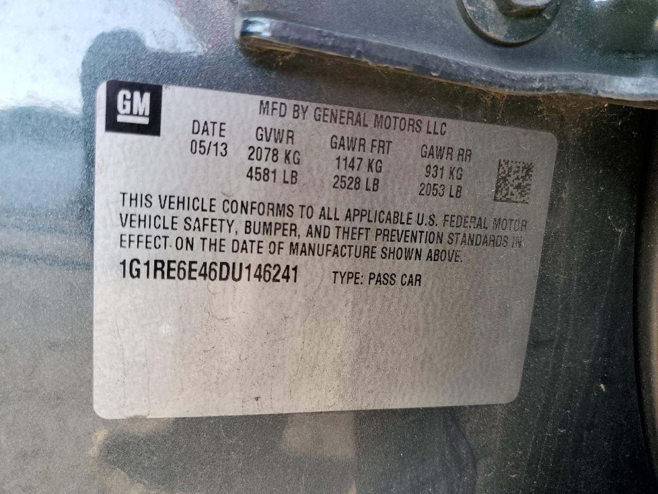 2013 Chevrolet Volt VIN 1G1RE6E46DU146241 Copart auction photo, front end / minor dent/scratches damage thumbnail 12