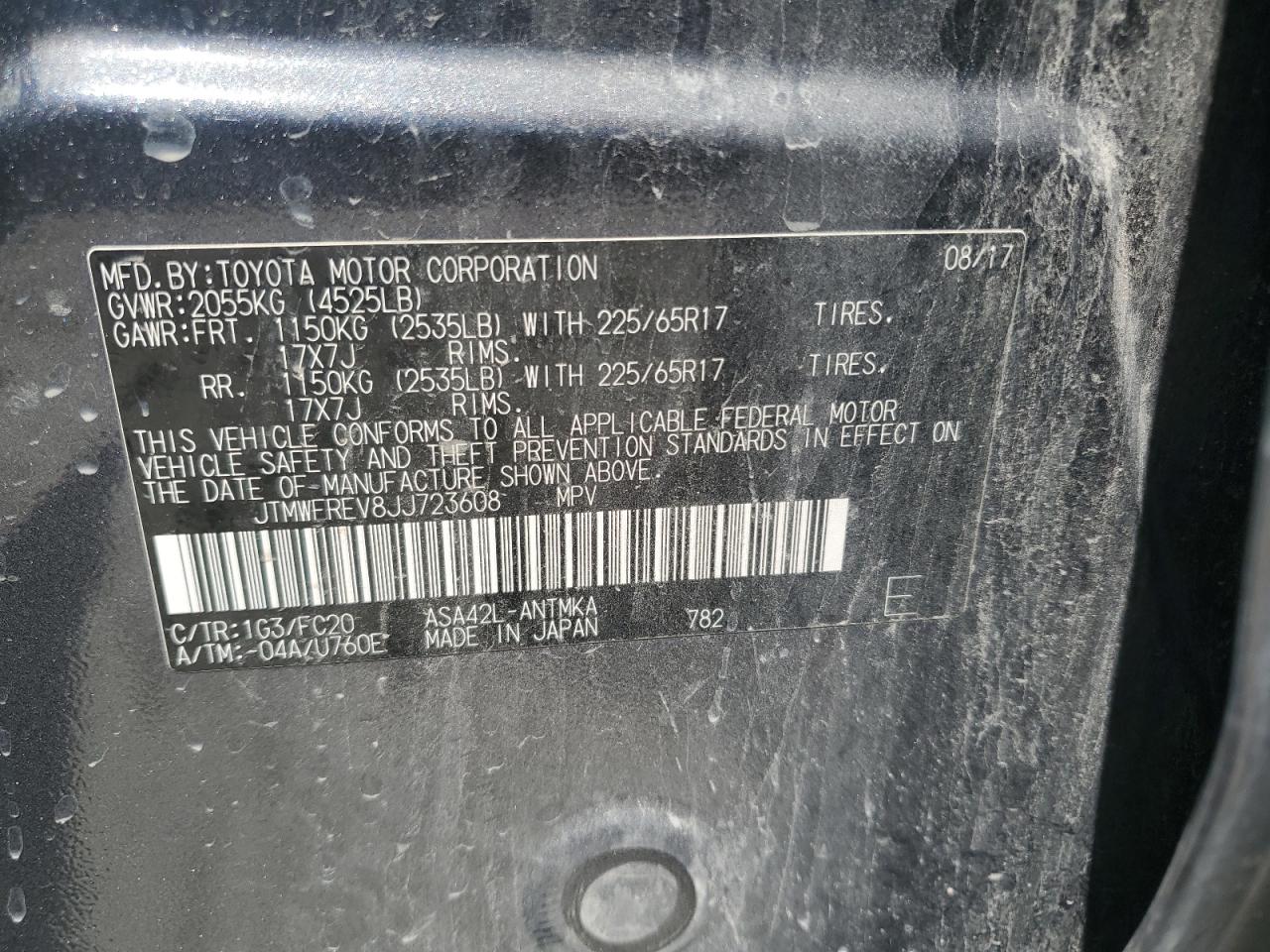 2018 Toyota RAV 4 VIN JTMWFREV8JJ723608 Copart auction photo, front end damage thumbnail 13