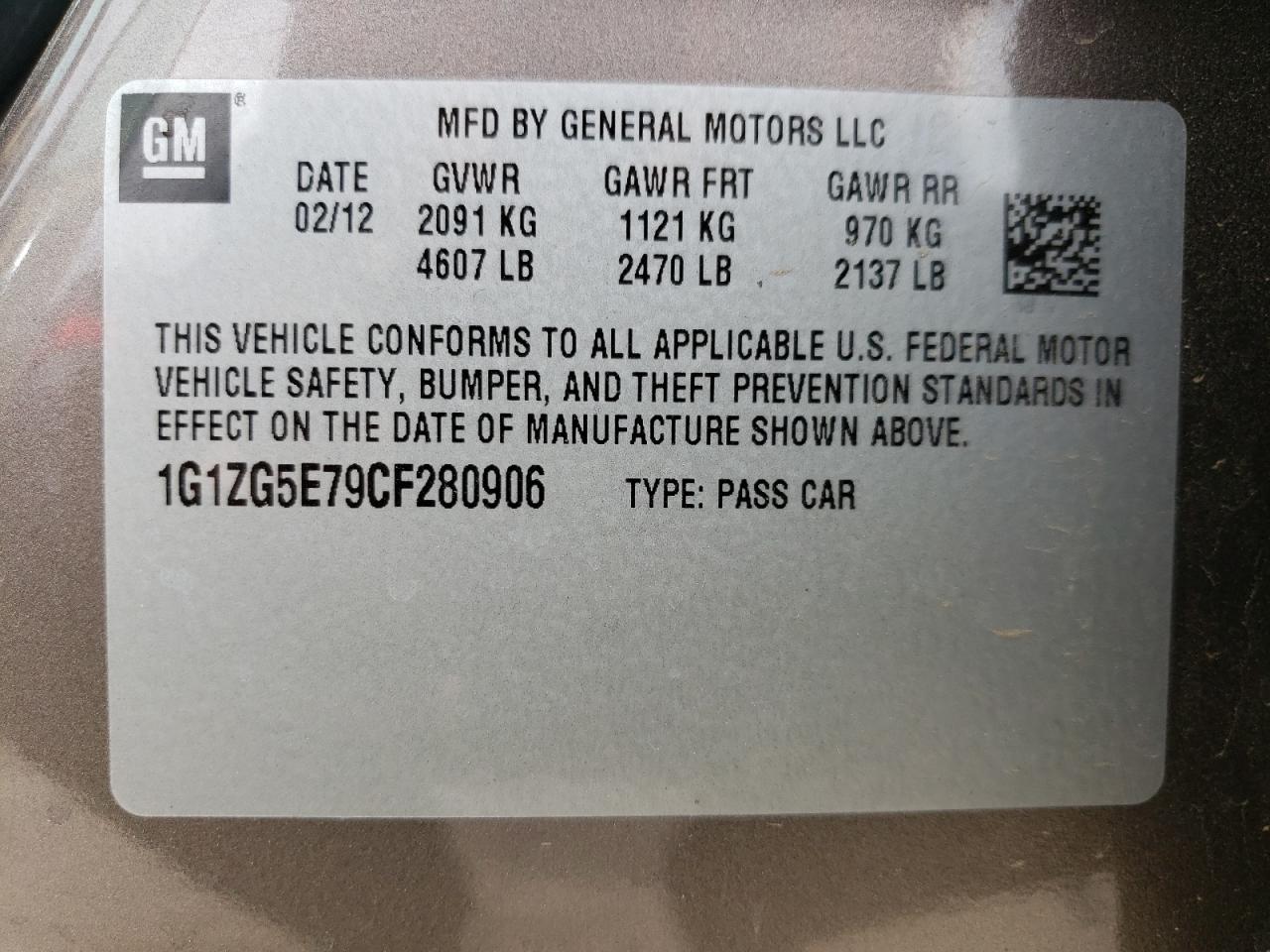 2012 Chevrolet Malibu VIN 1G1ZG5E79CF280906 Copart auction photo, rear end / hail damage thumbnail 12
