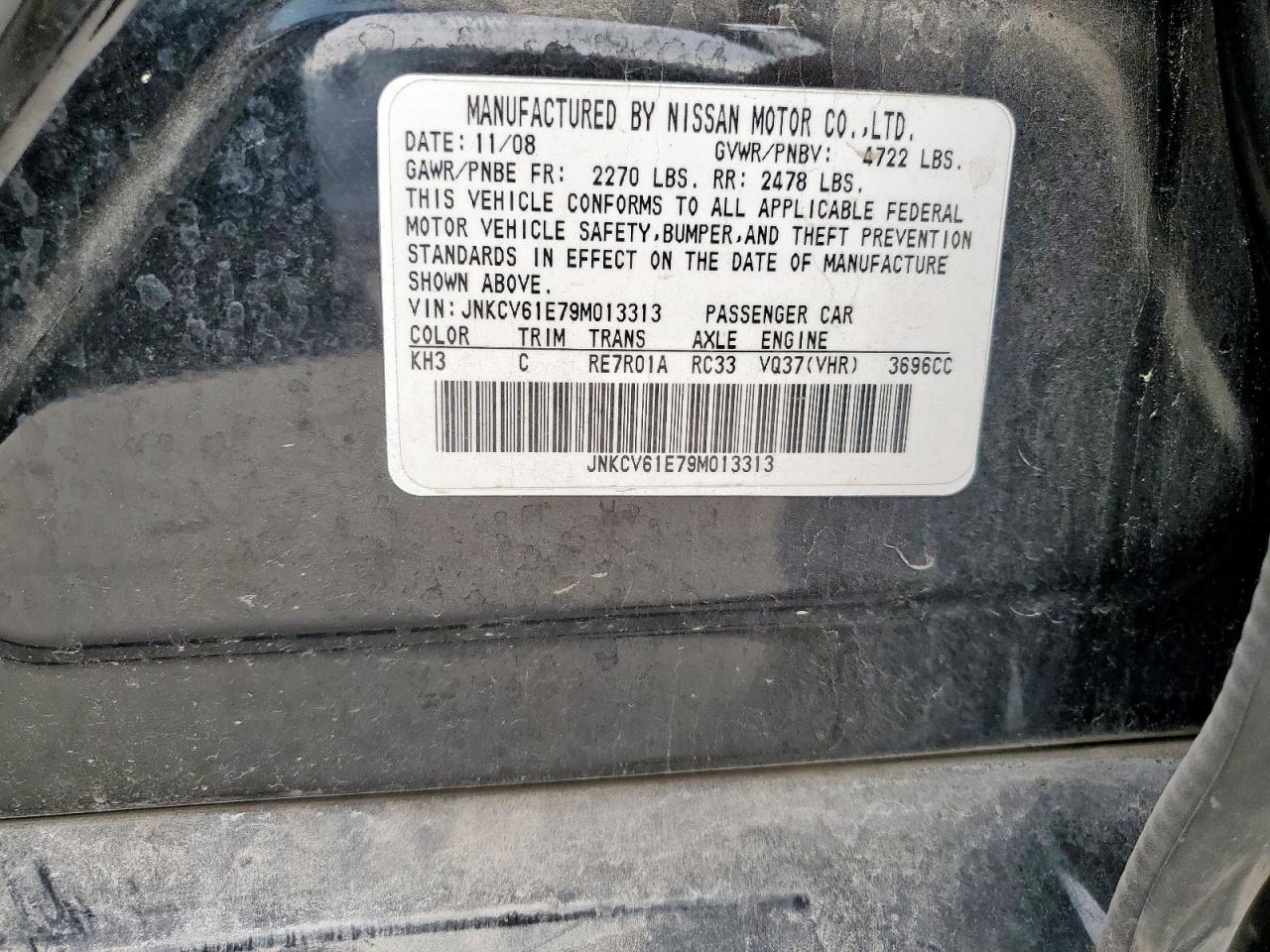 2009 Infiniti G VIN JNKCV61E79M013313 Copart auction photo, side damage thumbnail 12